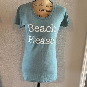 Blue Graphic Tee with 'Beach, Please!'